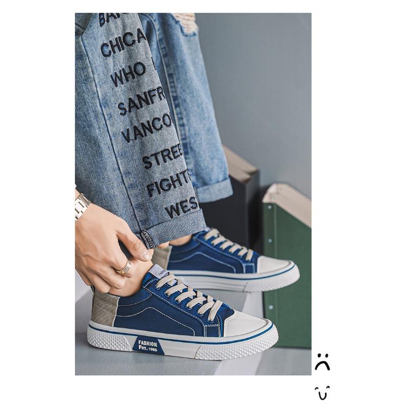 Herren Canvas Low-Top Sneaker Lässige Schnürschuhe mit Kontrast-Fersenkappe für den täglichen Gebrauch