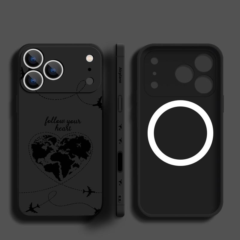 Flugzeug Herz Kartenprint Hülle Für iPhone 17 Pro Max Magnetisch Für Magsafe Weiche Hülle Für iPhone 16 Pro Max 15 14 13 16E Air