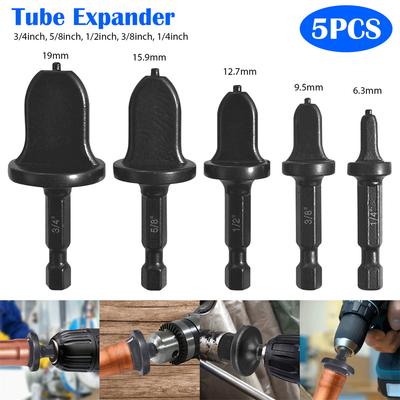 5pcs Air Conditioner Copper Tube Expander 5 Sizes Wear-resistant Swaging Tool Drill Bit Pipe Flaring Set