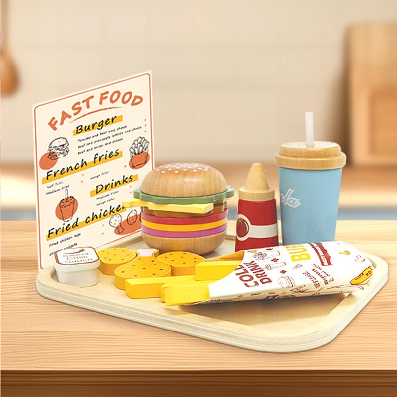 

Wooden Pretend Play Hamburger & Fries Set for Kids 3-6 Years - Early Education Puzzle Toy