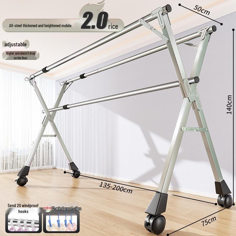 201 Stainless Steel X-Type Telescopic Clothes Drying Rack, Indoor Floor-Standing Model for Household Use