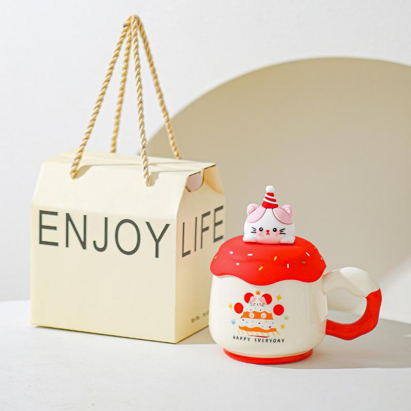 Krus med lokk Søt Bestie Bursdagsgave til jenter Kaffe Keramisk Vannkopp for Hjemmebruk Høy Verdi Kontor