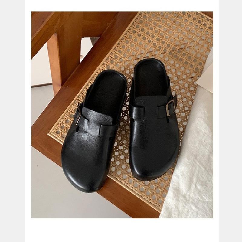 Cowhide Version~ Genuine Leather Bag Head Half Slippers Women's Thick Soles Wear Cool Slippers Retro Half Tray Women's Shoes