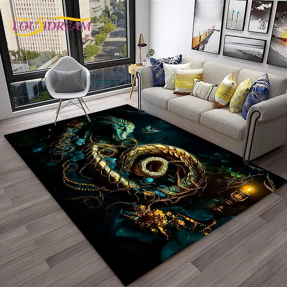 Gothic Serpent Viper 3D Python Snake Carpet Rug for Home Living Room Bedroom Sofa Doormat Decor,kids Area Rug Non-slip Floor Mat