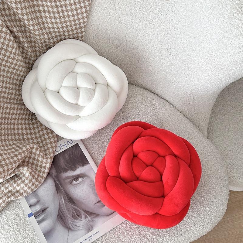 Nordic Woven Rose Plush Pillow for Sofa Back Support Cozy Home Decor Cushion