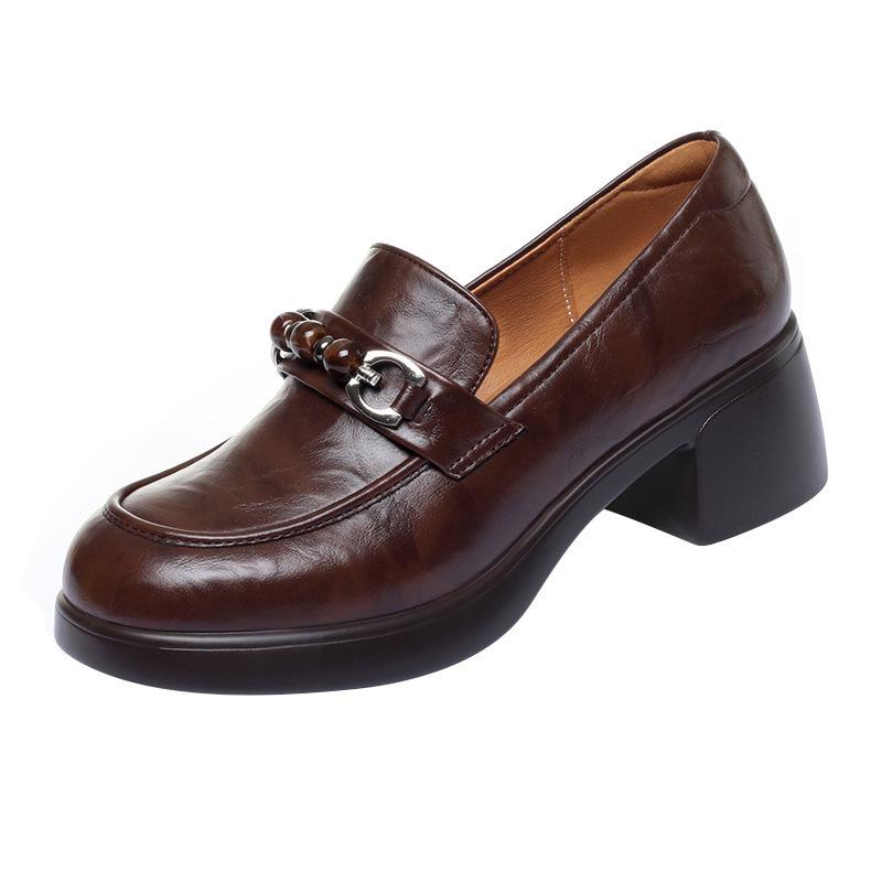 Mocassini in Pelle Morbida con Suola Morbida per Donne di Mezza Età, Scarpe in Pelle con Suola Spessa per la Primavera, Scarpe Singole da Donna Versatili con Tacco Chunky