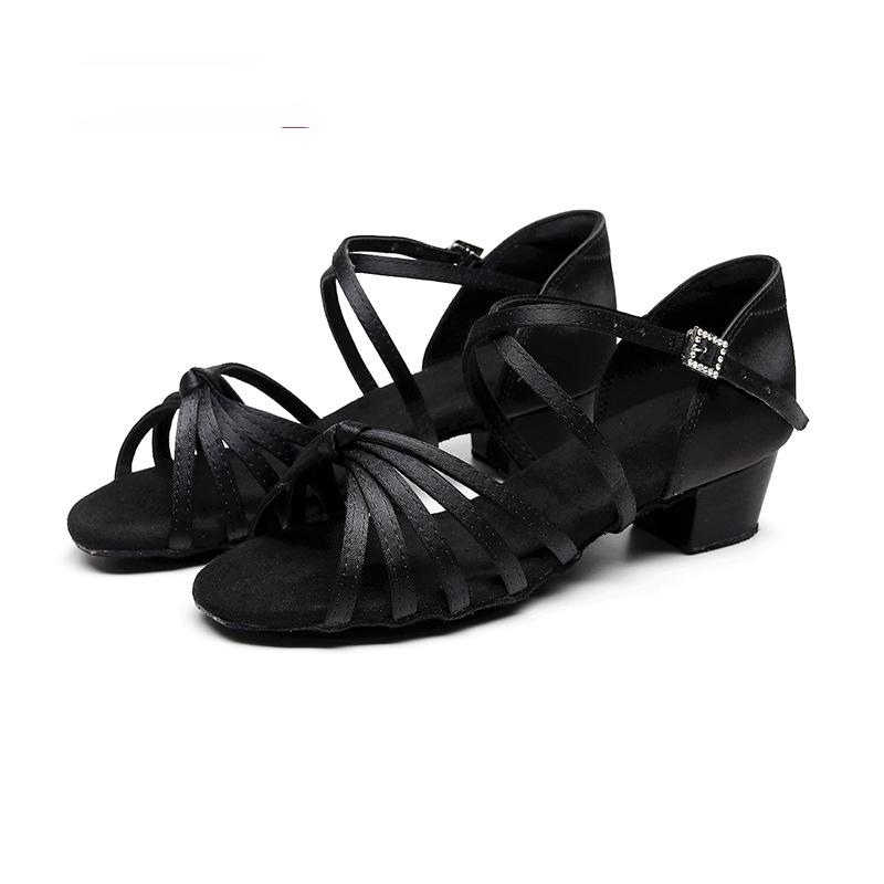 

Girl Dance Shoe Summer Kid High Heel Sandal Latin DanceShoe Soft Soled Square Dance Shoe Practice Dancing Shoe Sapatos De Danca 26-insole17cm