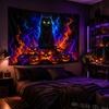 Psychedelic Black Cat Pumpkin Tapestry Flame Gothic Witchy Halloween Wall Hanging Bedroom Party Decor