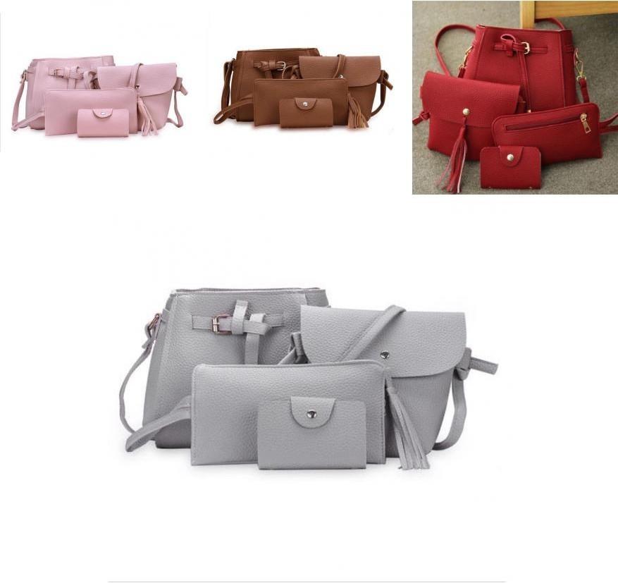 Sophisticated Women's 4pcs Handbag Set With Timeless Design And Solid Colors