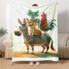 Fairy Tale Stacked Animals Musician Cartoon Print Flannel Throw Blanket Soft Warm Blanket for Sofa Bed Home Decor