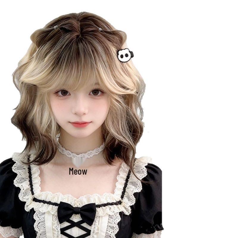 Siamkatze Schwarz-Gold-Farbverlauf Lolita-Perücke - Kurzes lockiges Haar, Vollkopfbedeckung