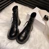 New Thick-soled Martin Boots with Heightened Elasticity and Thin Boots for Women's Thick-heeled Lace-up Short Boots and Velvet Women's Boots