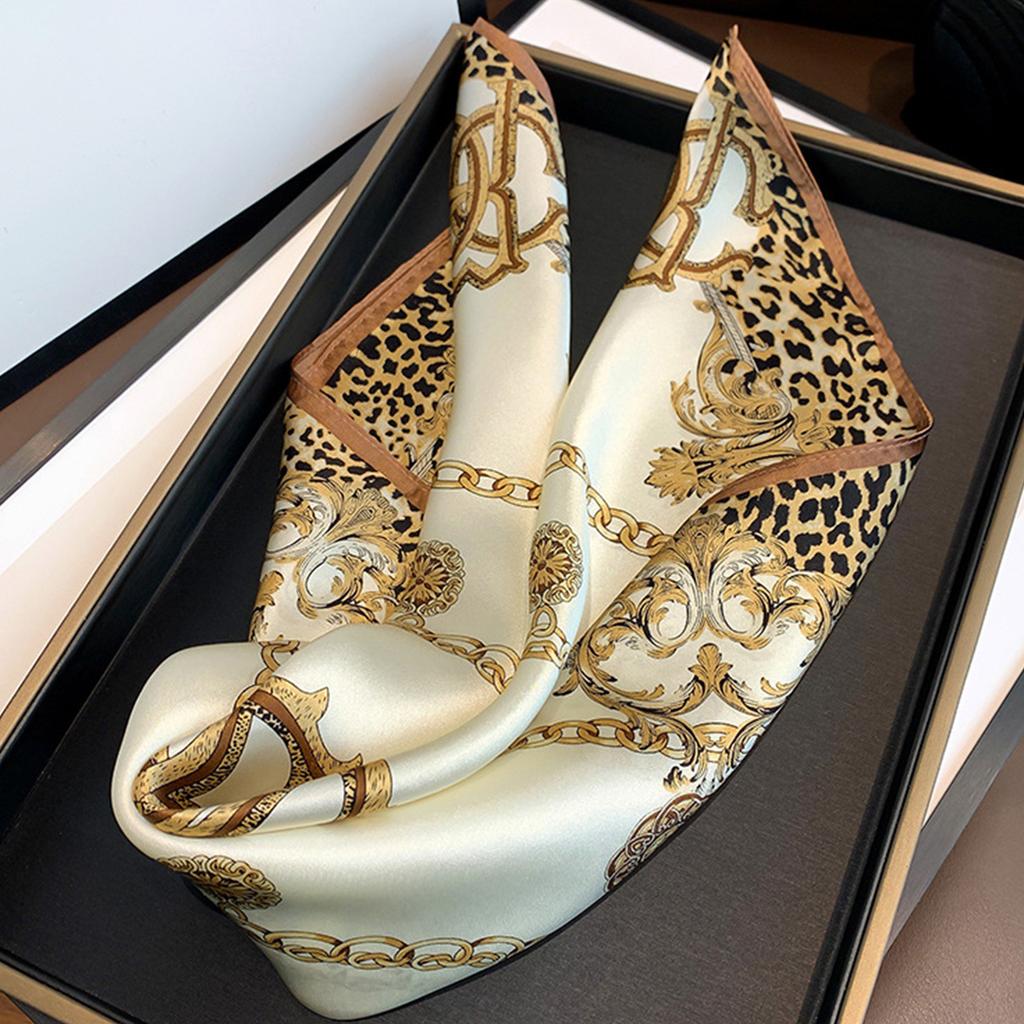 Leopard Print Satin Scarf Square Neckerchief for Women Imitation Silk Satin Head Wrap Fashion Decorative Accessory