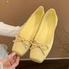 First encounter inner height increase square head shallow mouth satin single shoes early spring new fairy ballet style soft flat bottom one pedal