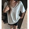 Women V Neck Short Sleeve T Shirt Casual Loose Fit Basic Tee