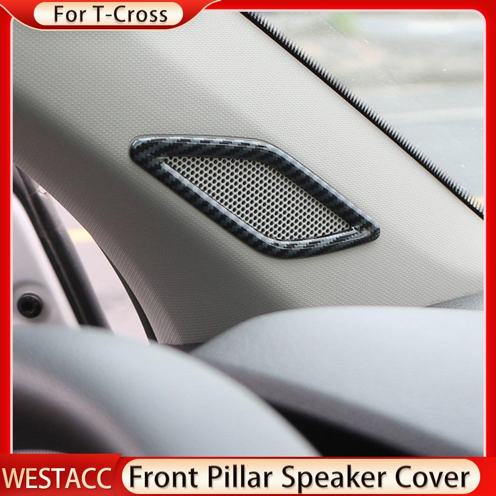 Carbon-Faser-Auto-Frontsäulen-Lautsprecher-Abdeckungs-Ordnungsaufkleber für Volkswagen T-Cross Tcross 2018 2022 2023