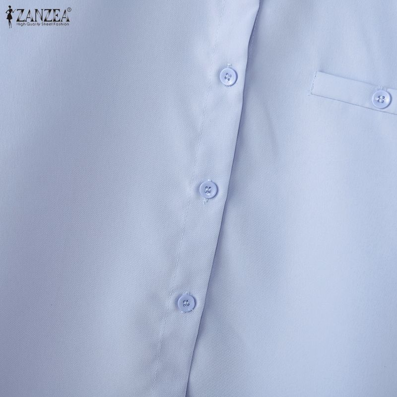 ZANZEA Women Casual Turn Down Collar Solid Color Loose Half Sleeve Blouse