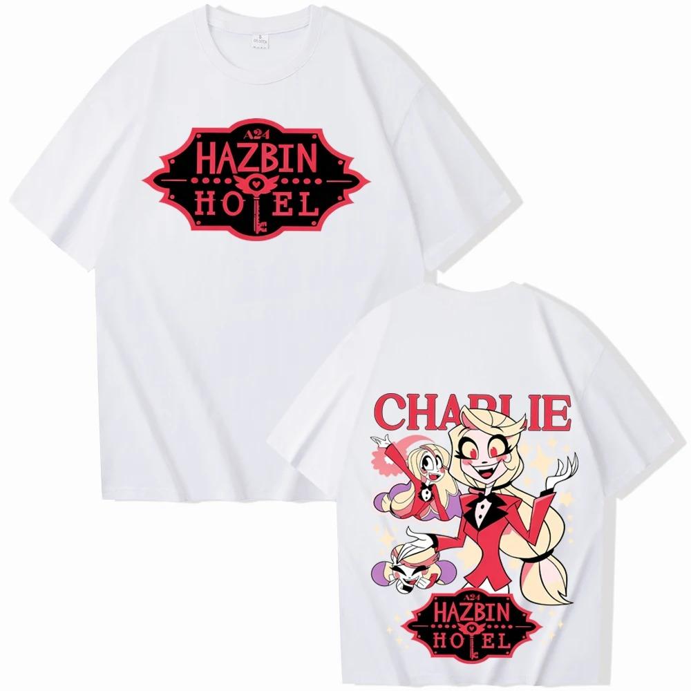 

2026 Hazbin Hotel Чарли Принт Хлопковая Футболка Летняя Мужская и Женская Повседневная Мода Трендовая Короткий Рукав Парная Одежда Y2K 4XL