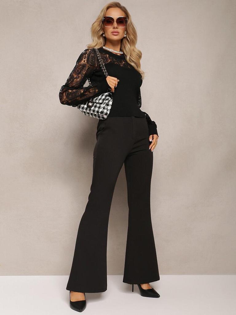 Frühling 2025 Spitzen-Patchwork Ausgeschnittenes Langarm-T-Shirt für Damen - Hohe Qualität, Intellektuelle Damenmode