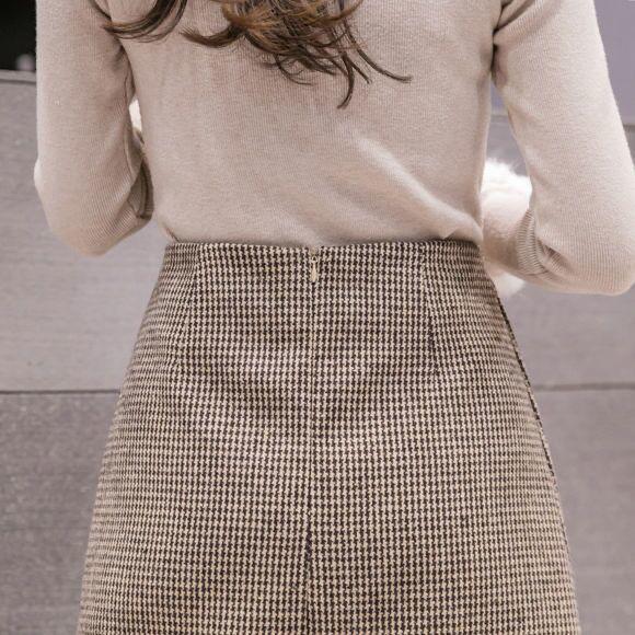 Women's High Waist Houndstooth Wool Pencil Skirt - Plus Size, Mid-Length, Over-the-Knee for Autumn and Winter