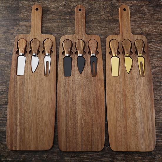 Cheese Plate Set with Natural Wood Board Knives Food-Grade Coating Moisture-Proof Semi-hard Cheese Board