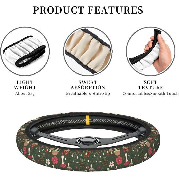 Steering Wheel Cover for Men Women Universal Car Accessories 15 Inch Mushrooms