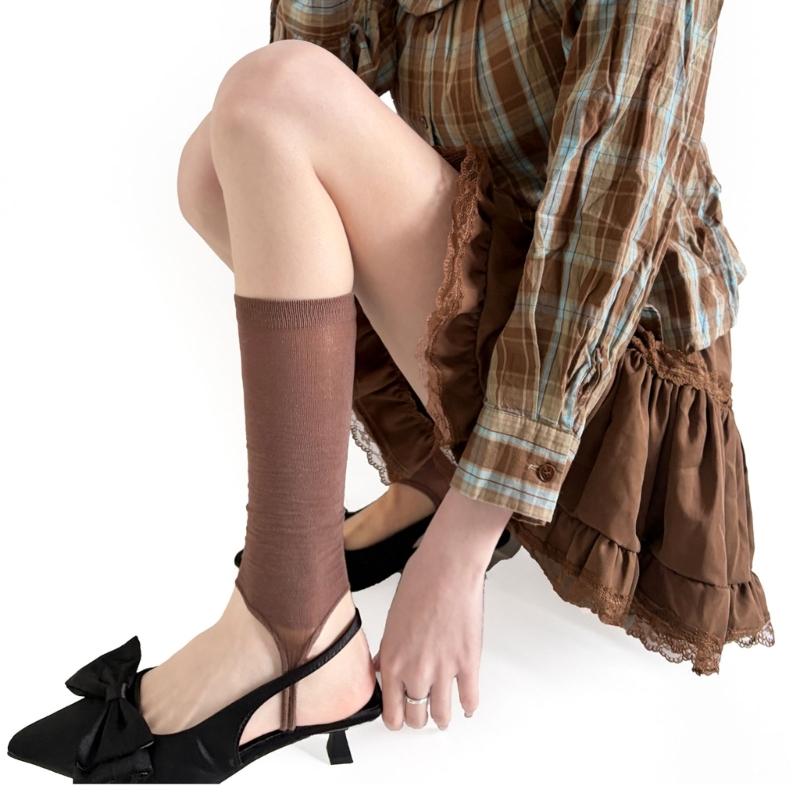 Dünne Damen Steigbügel Beinwärmer Dehnbare Baumwolle Wadenlänge Gestapelte Socken Mit Gerippten Bündchen Für Yoga Fitnessstudio Und Freizeit-Outfit