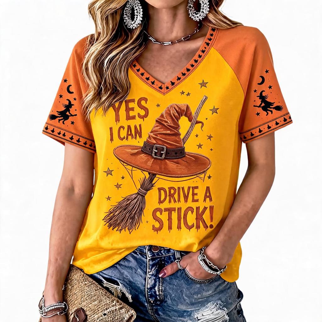Women's Halloween Printed Raglan Sleeve Tee for Casual Festive Wear