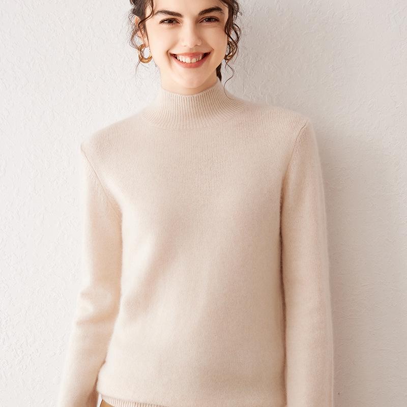 Women's Cashmere Knit Long Sleeve Base Layer Top - Warm, Loose, and Versatile for Autumn/Winter