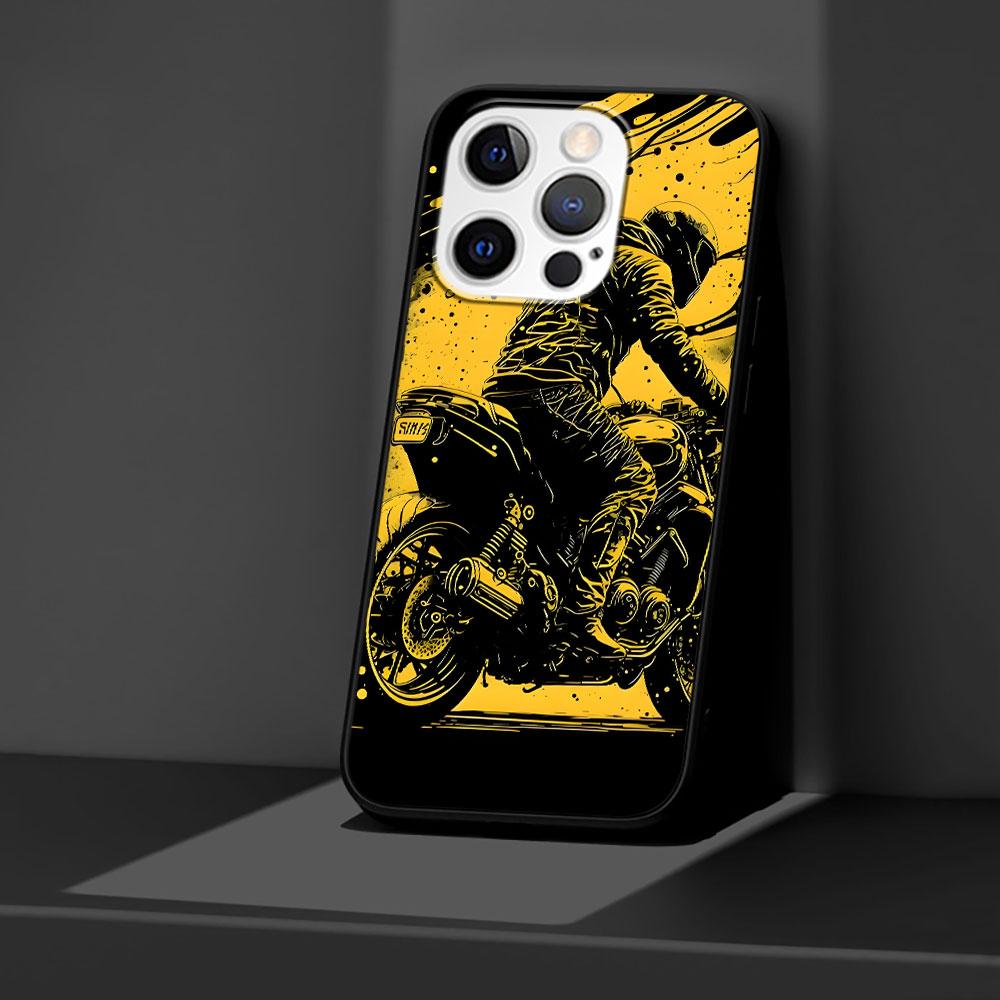 Motorcycle Case for Apple iPhone 14 11 7 SE 2020 8 X XS 13 12 Mini XR 15 Pro Max Silicone Black Soft Phone Cover