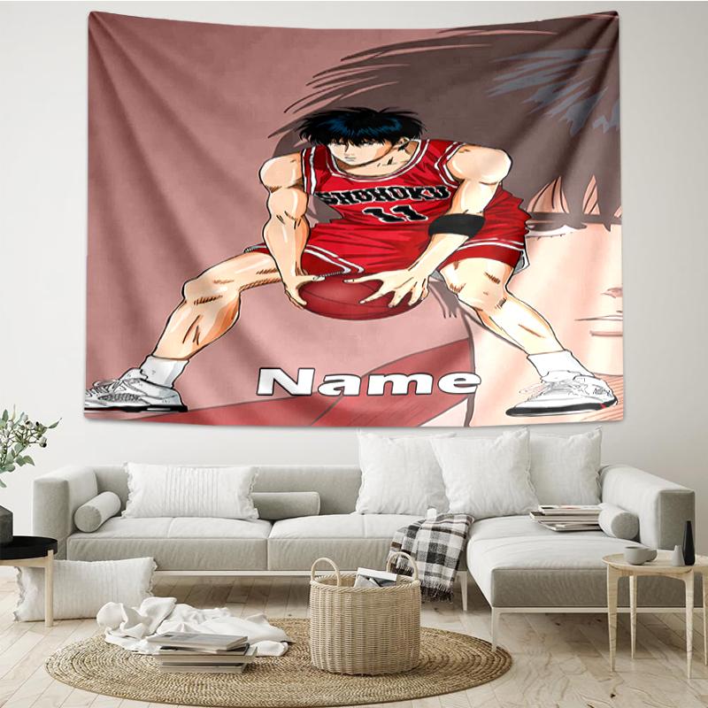 Custom Name Slam Dunk Print Tapestry, Backdrop, Easy Setup, Ideal for Bedroom, Office & Living Room, with Aesthetic Wall Hanging Decor.