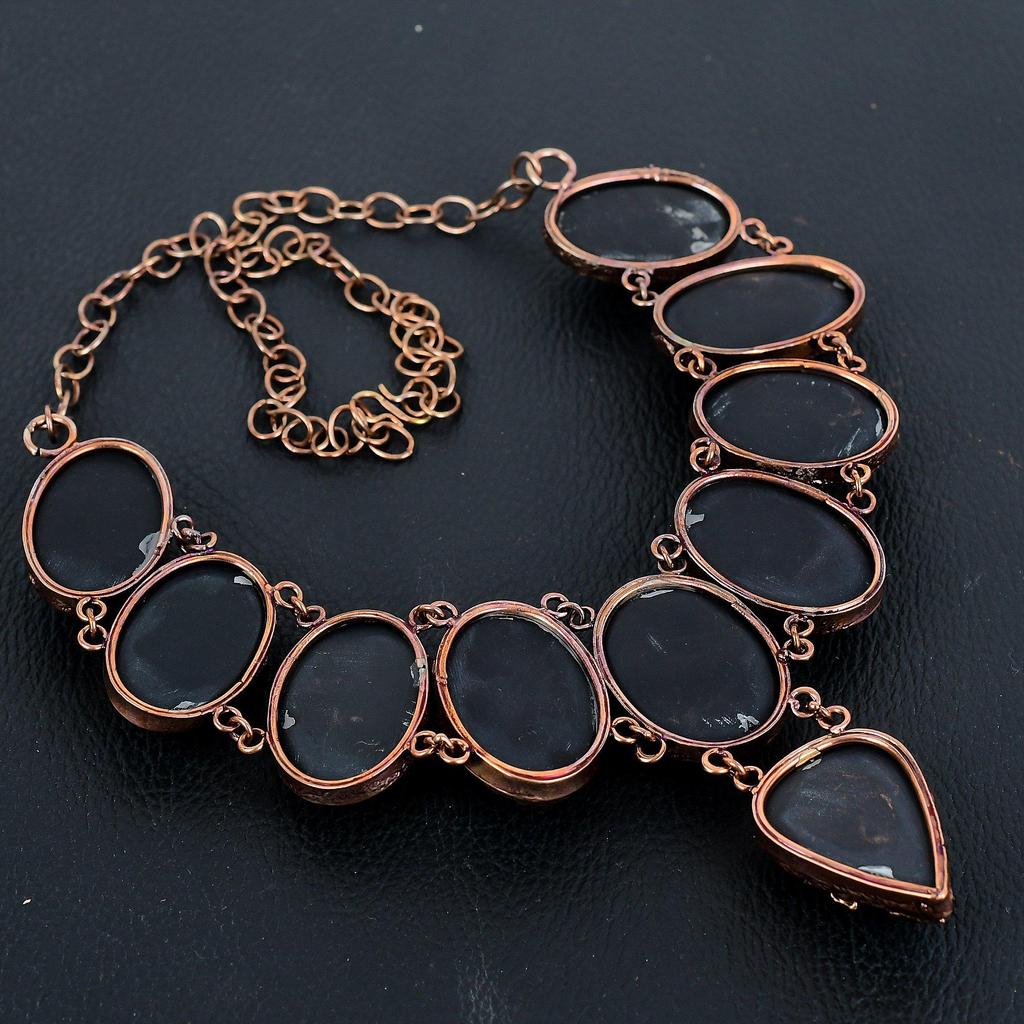 Black Obsidian Eye Gemstone Necklace, Copper Electroformed Handmade Designer Necklace Jewelry, Adjustable Chain Necklace Gift For Women