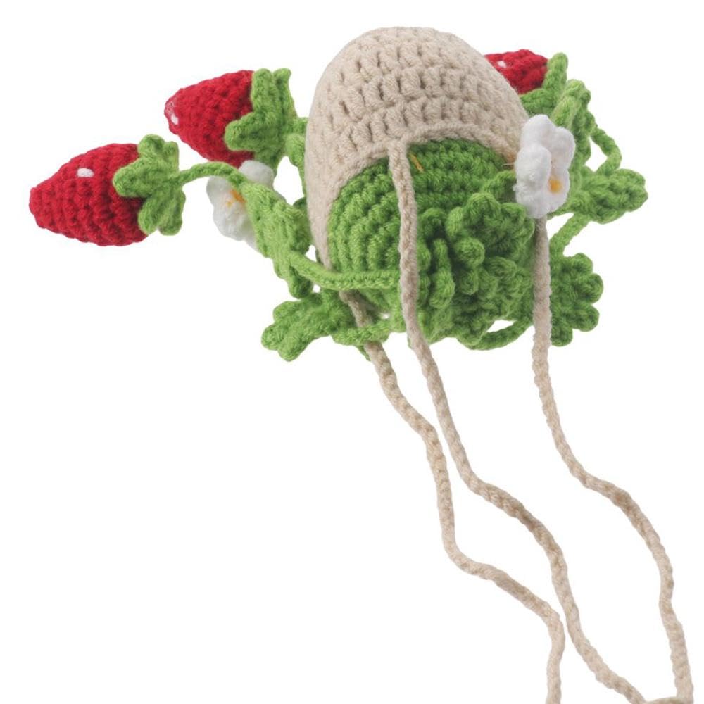 Car Hanging Ornament, Plant Strawberry Car Accessories, Cute Crochet Plant Rear View Mirror Pendant, Car Interior Accessories, Car Decoration Charms