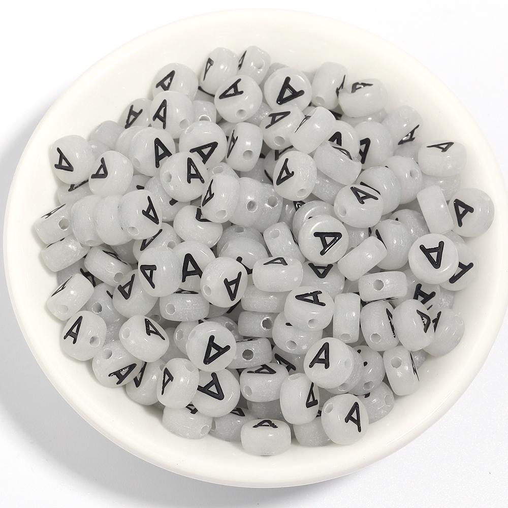 100pcs 7mm Acrylic Luminous Beads Flat Round Alphabet Loose Spacer Beads For Jewelry Making DIY Bracelets Necklace Accessories