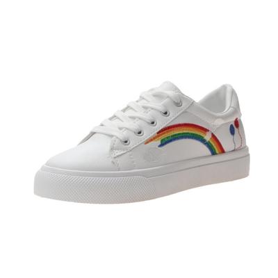 Moda Arcoíris Zapatos Blancos Zapatos Casuales Nuevos para Mujer Redondos con Cordones Ocio Estudiantil Parte Superior Baja Zapatos de Skate Verano Mujer Zapatos Vulcanizados
