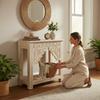 Hand-Carved Wooden Console Side Table Nightstand with Floral Bedside Table with Shelf | Solid Mango Wood Accent Table Traditional Table