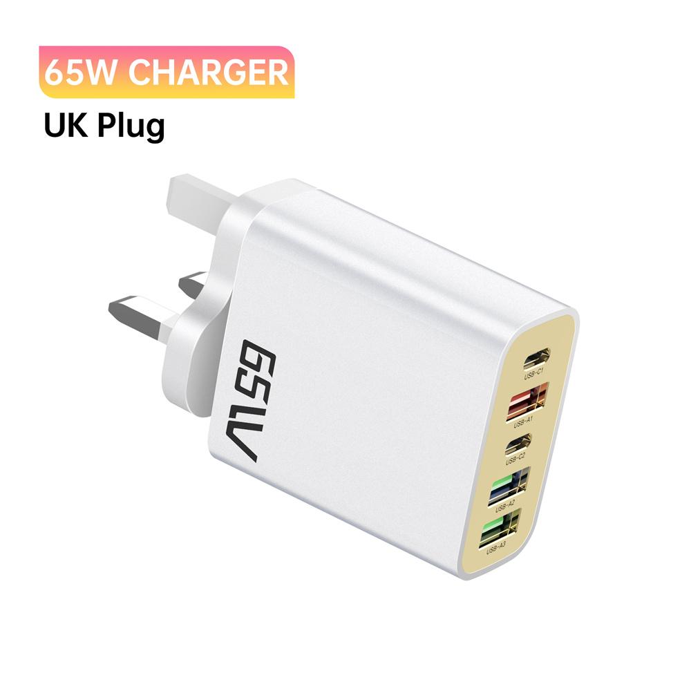Total 65W USB C Charger Type C PD 5 Ports Mobile Phone Quick Fast Charging Wall Adapter for iPhone 16 Pro Xiaomi 15 Samsung S24