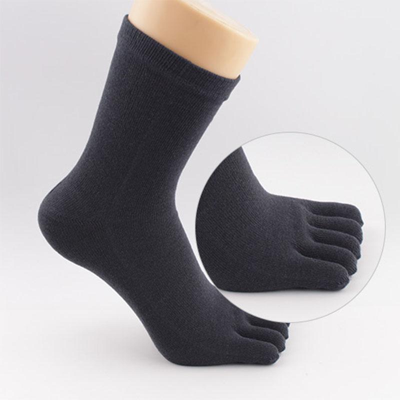 3 Pairs Men'S Business Dress Socks With Toes Solid Black White Comfortable Knitted Cotton Toe Sock High Quality 5 Finger Hosiery