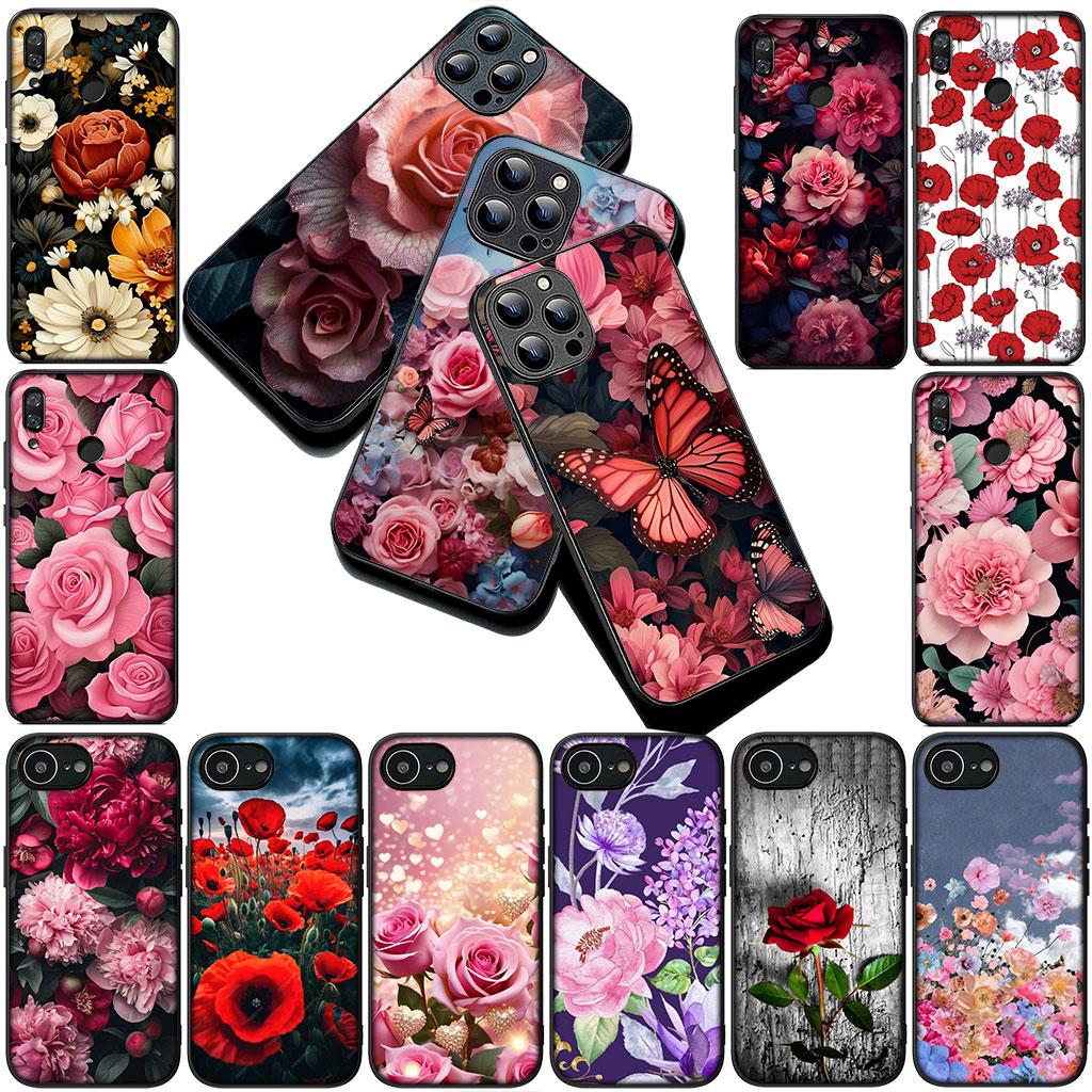 Cover Red Rose Flower Elegant Bloom Pink Peony Phone Case for Samsung Galaxy S25 S24 S23 FE Ultra Plus S7 Edge S25+ S23+ A56 5G