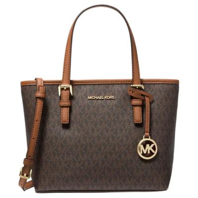 MK Jet Set Monogram Color Block Logo Kožená Tote Taška Dámské Tote Tašky Dubově Hnědá 35T9GTVT0B-200