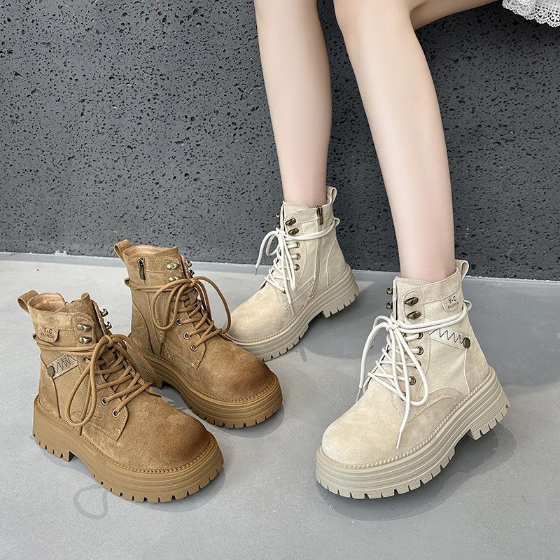 Thick soled and raised leather women's 2025 summer new breathable outdoor casual versatile thin boots for women