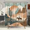 Vintage Cowboy Shower Curtain - Horseback Scene, Water-Resistant Polyester, 12 Hooks, Muted Earthy Tones, Landscape Theme