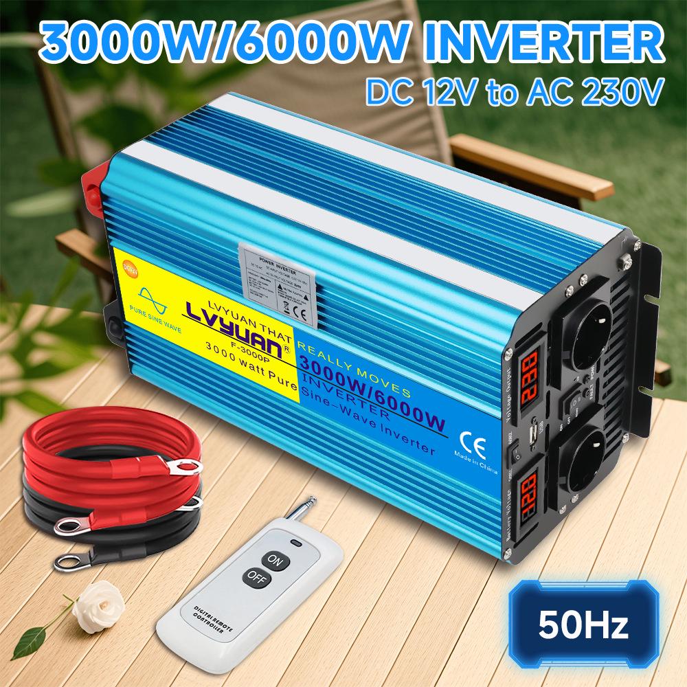 Lvyuan 12/24V to 220V 10,000W Pure Sine Wave Vehicle Inverter 2500W/5000W Large Shell (12V)