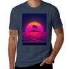 80s Beach Sunset Vaporwave Tshirt Large Size Short Sleeve Tshirt