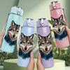 1PC Grey Wolf Head Beast Portrait Print 750ml Color Plastic Sports Water Bottle Leakproof Flip Straw Lid Suitable for Sports Office Home Use