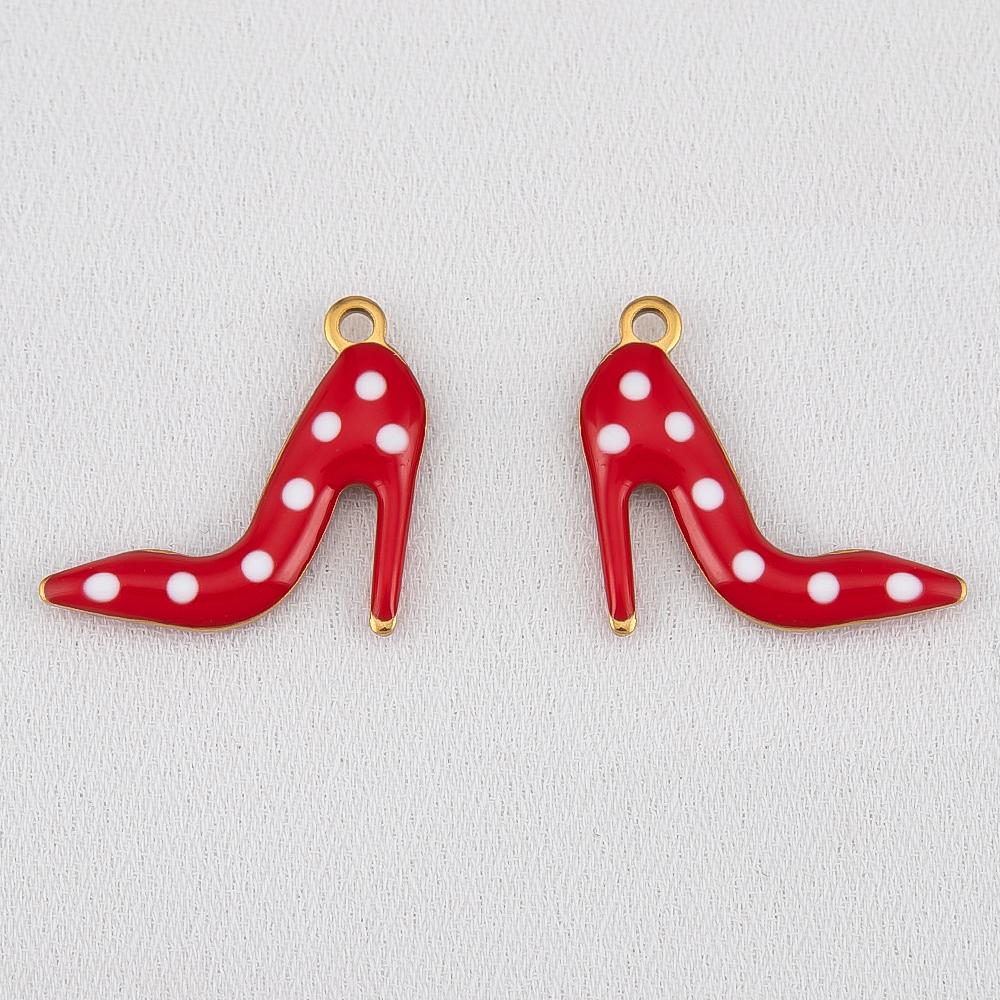 10pcs 304 Stainless Steel Double-Sided Enamel High Heel Pendant With Polka Dots Fashion Versatile DIY Necklace Jewelry Finding