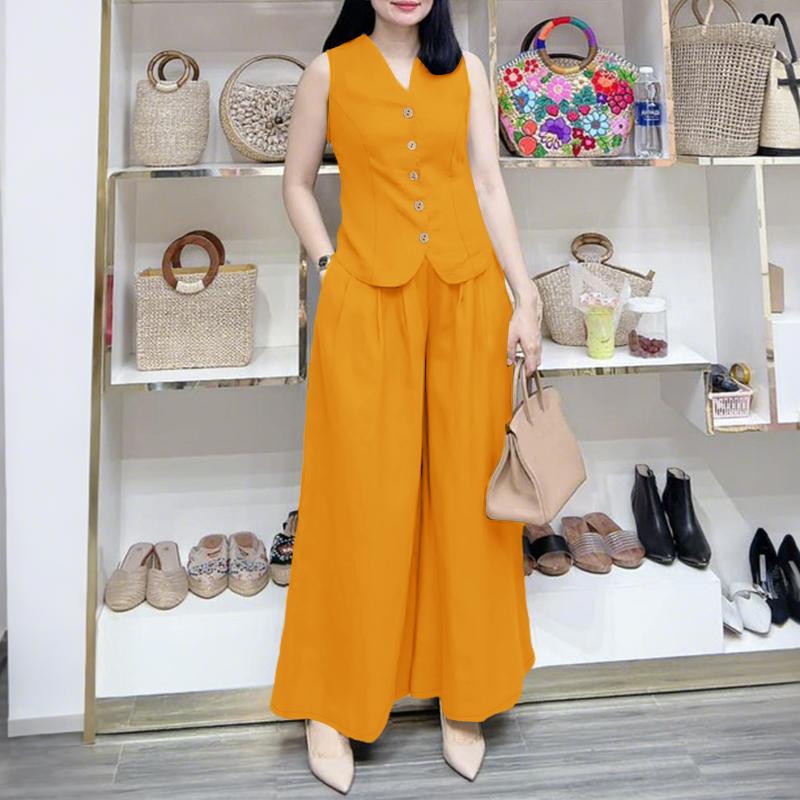 

ZANZEA Женские майки и брюки Летние повседневные комплекты из двух предметов S жёлтый