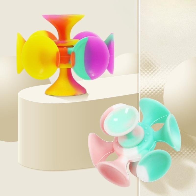 Car Beautiful Stickers Girls Spinner Fidget Sucker Silicone Edc Sensory Relieve Stress Easing Toy Fingertip Spinning Top Tip Gyro For Children Kids