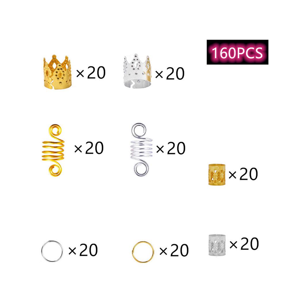 160pcs Hair Braid Rings Dreadlocks Ring Hollow Fashion Hair Decoration Accessories