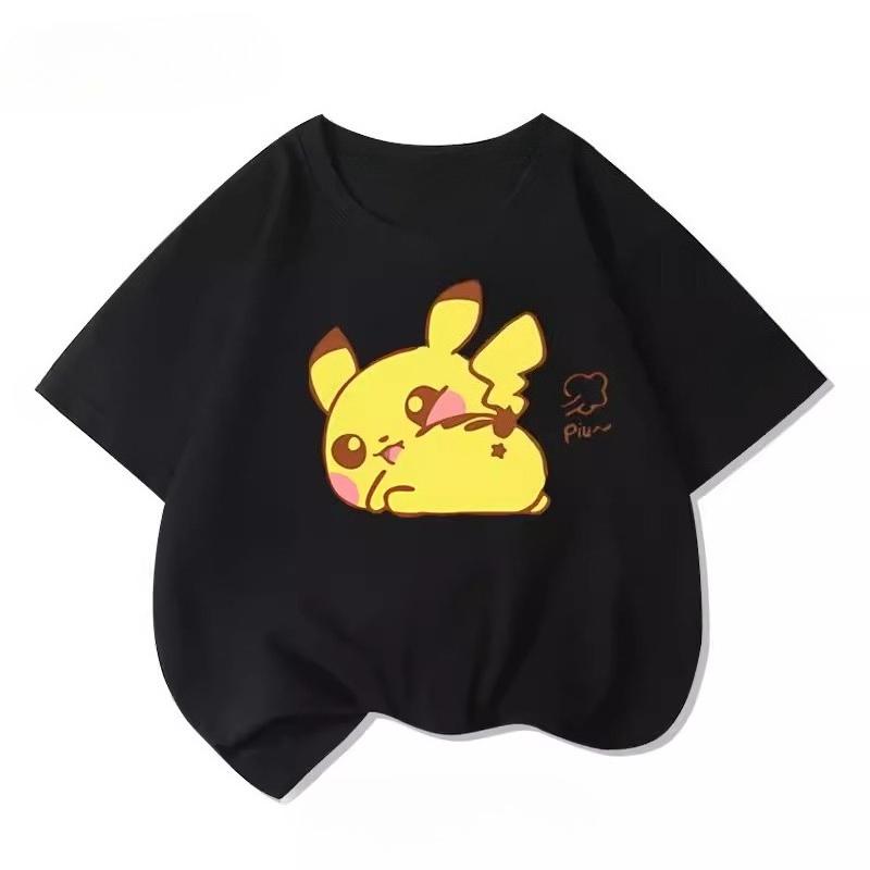 Potdemiel Summer New Pikachu Print Childrens Cotton TShirt Boys and Girls Comfortable and Breathable Childrens TShirt